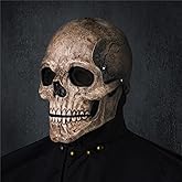 RRANYF Creepy Halloween Full Head Skull Mask with Movable Jaw, Adult Entire Head Realistic Latex Helmet, Scary Skeleton