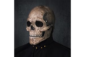 RRANYF Creepy Halloween Full Head Skull Mask with Movable Jaw, Adult Entire Head Realistic Latex Helmet, Scary Skeleton