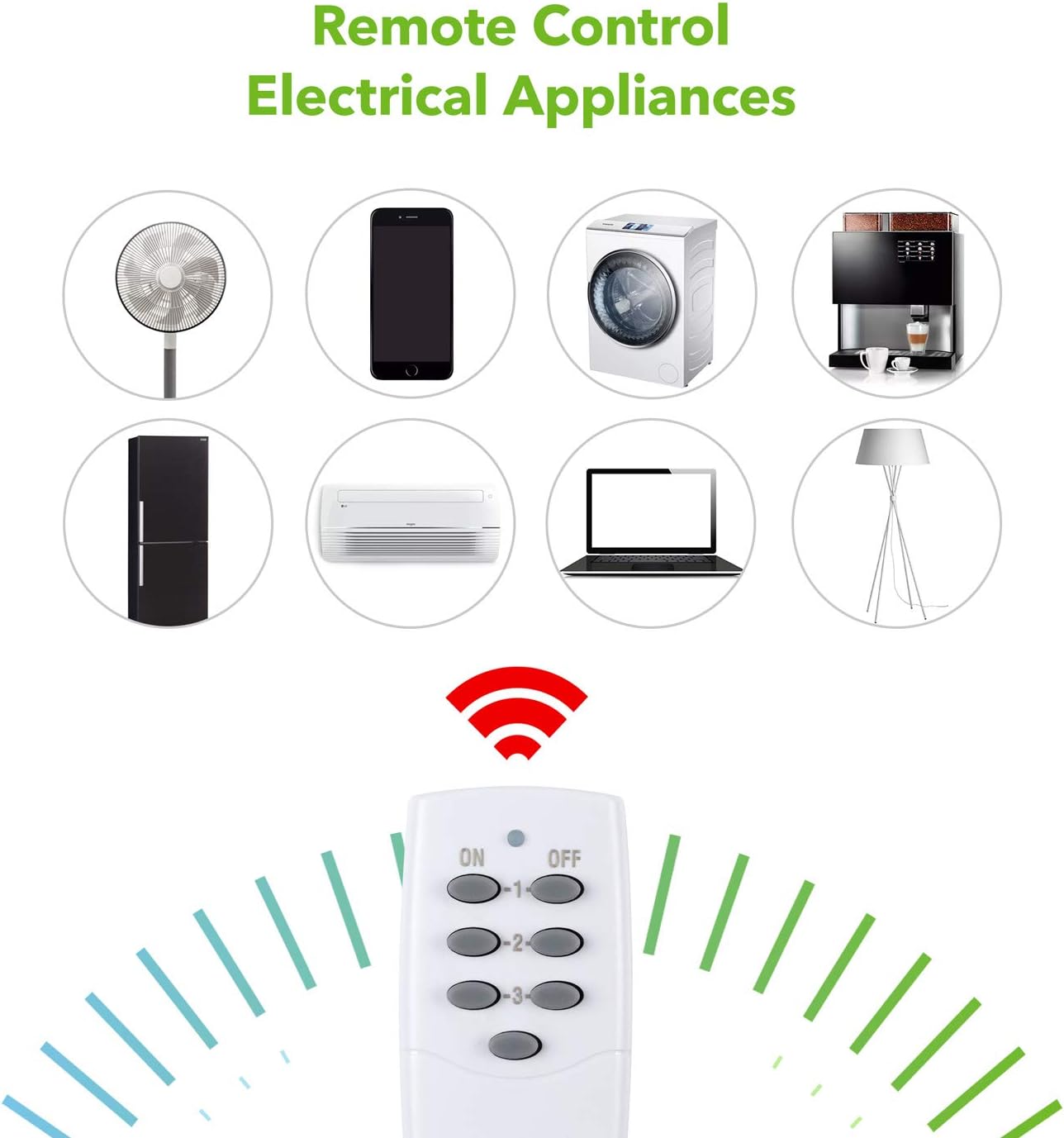 BN-LINK Mini Wireless Remote Control Outlet Switch Power Plug In for Household Appliances, Wireless Remote Light Switch, LED Light Bulbs, White (1 Remote + 3 Outlet) 1200W/10A - - 