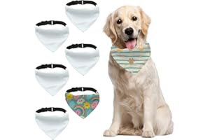 ZUYYON 6 Pcs Sublimation Blank Dog Bandana Collar Solid White DIY Pet Bandana with Removable Collar Dog Triangle Scarf with Adjustable Buckle for Medium Large Dogs(M)