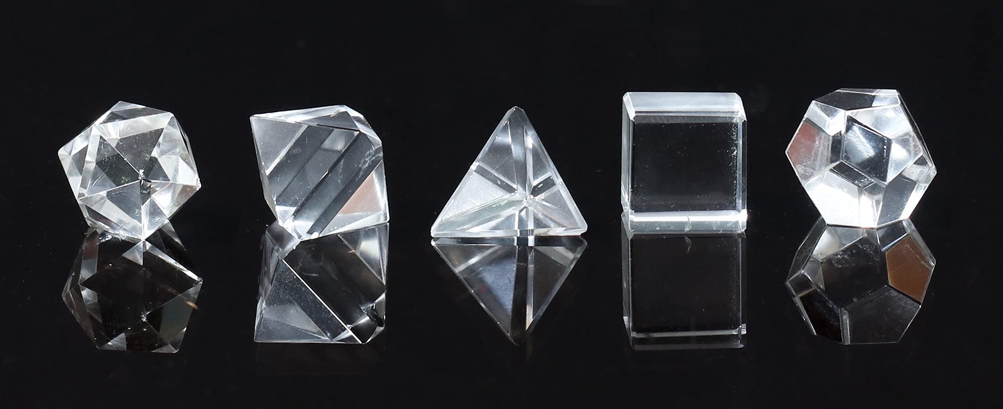 Photo 1 of Crocon Clear Quartz 5 Pcs Platonic Sacred Stones Geometry Set for Chakra Stone Balancing Reiki Healing Spiritual Good Luck Home Office Decor Size: 15-20 mm