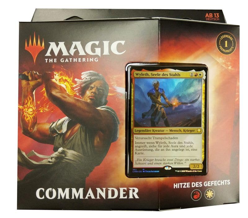 Magic The Gathering - Commander Legends Heat of Battle DE: Classic Fantasy Card Game for Adults (36+) - 100 Cards, 1 Premium Card, 10 Tokens, Deck Box, Life Counter
