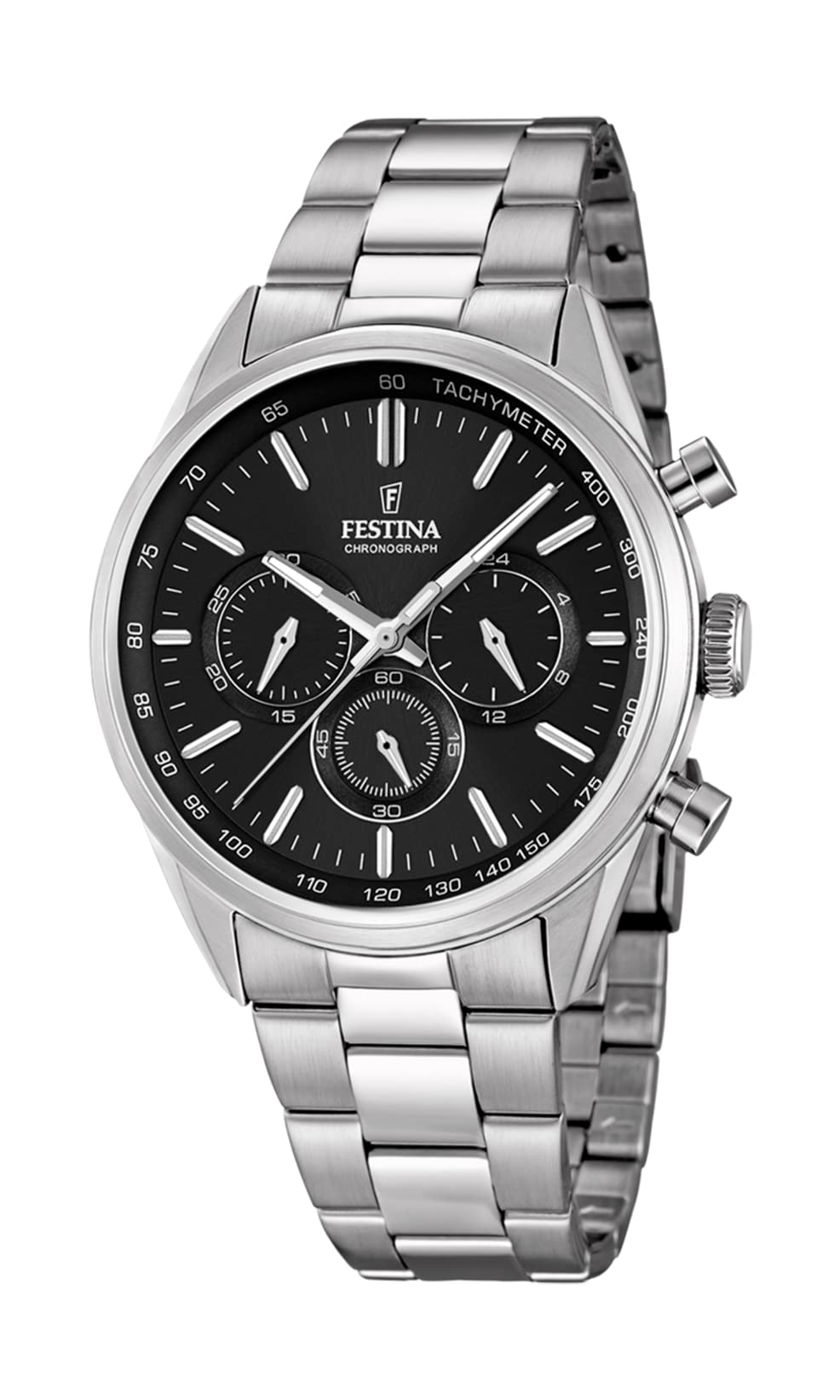Festina Men's Quartz Watch with Black Dial Chronograph Display and Silver Stainless Steel Bracelet F16820/4