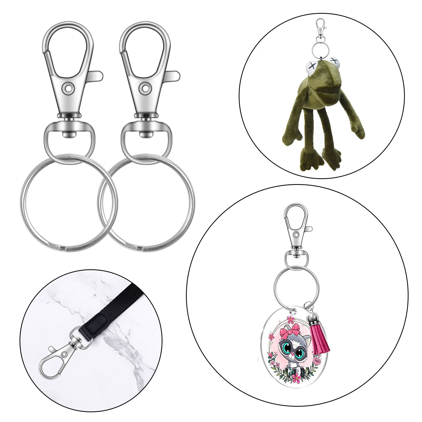 70PCS Swivel Snap Hooks with Key Rings, Metal Lobster Claw Clasp, Keychain Rings for Crafts 1.25inch/32mm