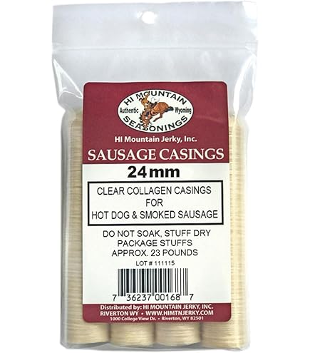 Hi Mountain 24mm Hot Dog Casings - Edible Collagen Sausage Skins For 30lbs Of Links