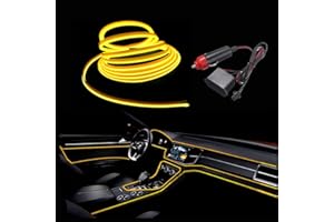 MaxLax El Wire Yellow Interior Car LED Strip Lights, 3m neon Wire 12V with Fuse Protection for Automotive Car Interior Decoration with 6mm Sewing Edge