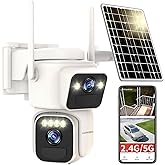 Luovisee Solar Security Cameras Outdoor Wireless,2.4G/5G WiFi Cameras for Home Security, Dual Lens PTZ Motion Zone,2-Way Audio,Night Vision,Weatherproof,SD/Cloud Storage