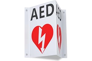 NLSHAN AED Projecting Sign With AED Graphic, 5'' x 9'' Plastic Panel with 4 Pre-Drilled Mounting Holes & Double Sided Tapes, AED Wall Mounted Sign for Outdoor & Indoor