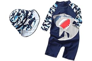TUNOLUKER Baby Boys Toddler Long Sleeve One Piece Swimsuit Bathing Suit with Sun Hat Rash Guard Surfing Suit UPF 50+ 3 Months-4 Years