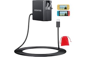 KEENFIRE Foldable AC Adapter for Nintendo Switch and Switch Lite Switch OLED Steam Deck Charger,Power Supply Plug TV Mode Dock 6.5FT Cable 15V/2.6A USB Type C Fast Charge Cord 45W