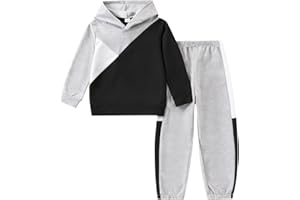 Afsmlys Boys Clothes 2pcs Tween Boy Color Block Hoodie + Pants Little Boys Fall Winter Outfits Set, 4-12 Years