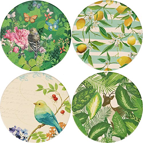 LogHog Ceramic Coaster Set of 4, Glasses Cup Holder Coffee Mug Place Mats Absorbent Stone Coasters for Drinks(Beautiful Songbirds)