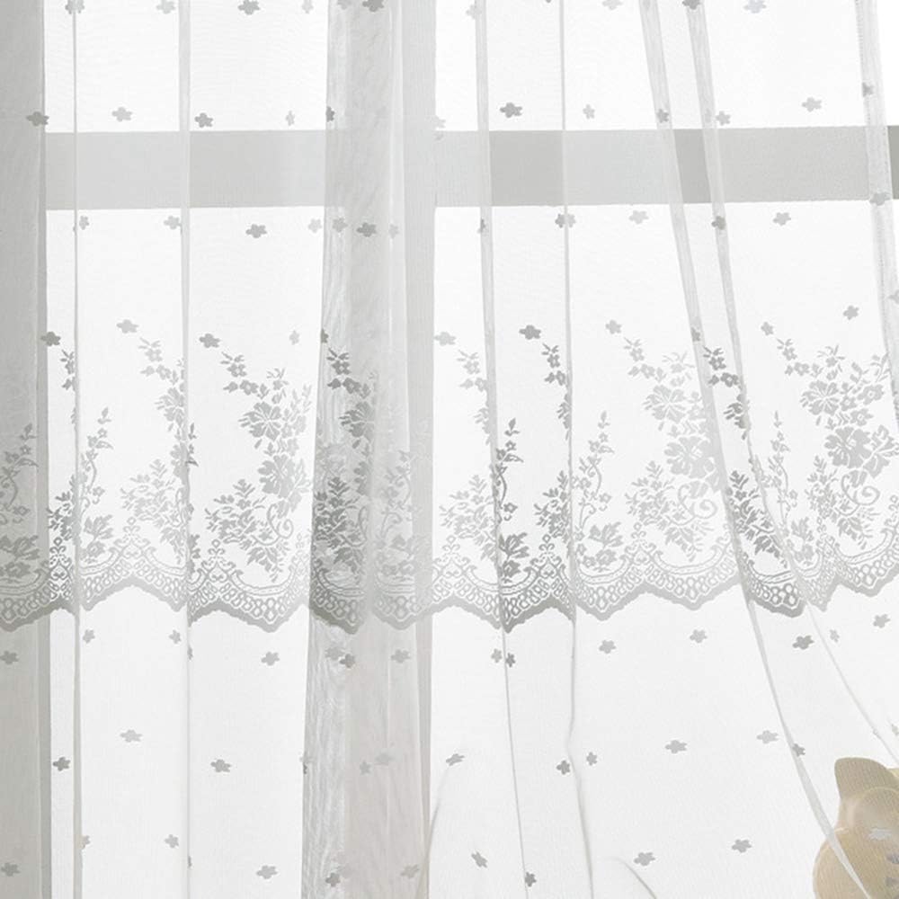 WINYY Romantic White Lace Curtain for Sliding Glass Door Parlor Floral Drape Window Treatment Rod Pocket Top Sheer Curtain Voile Cafe Home Decor 1 Panel (52 Inch Wide, 63 Inch Long)