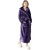 KORBLISS Robes for Women - Hooded Plush Fleece Bathrobe with Sash & Pockets, Full-Length Lightweight Spa Robe