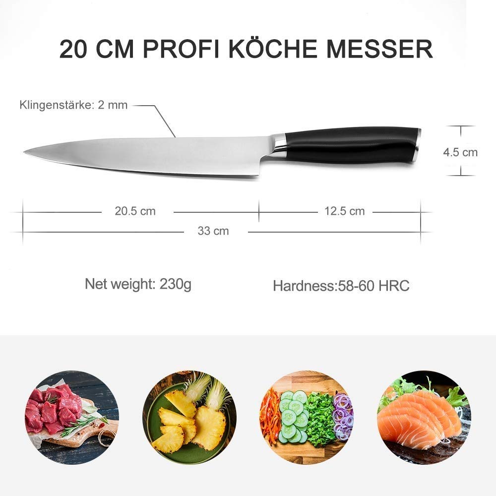 Ruicer Cuchillo de cocina profesional 20 cm de acero inoxidable