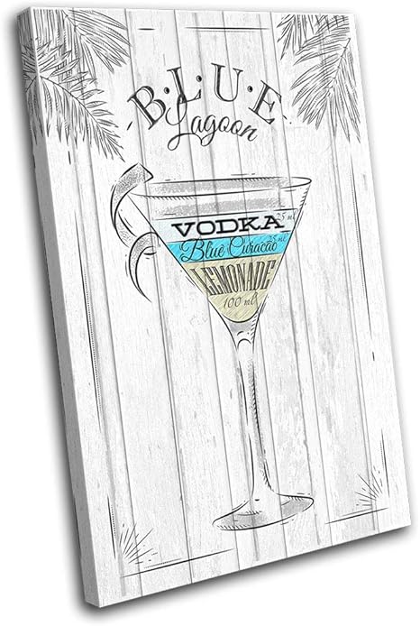 Amazon Com Bold Bloc Design Blue Lagoon Cocktail Alcohol Vintage 90x60cm Single Canvas Art Print Box Framed Picture Wall Hanging Hand Made In The Uk Framed And Ready To Hang
