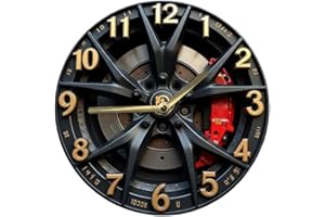 BooGaeio Mechanical Wall Clock with Gears, Wall Decoration, Car Tire Motif, Silent, Noiseless for Learning, 30cm