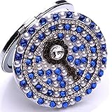EVTECH(TM) 3D Bling Crystal Rhinestones Stainless Travel Compact Pocket Crystal Folding Foldable Makeup Mirror(100% handmade)