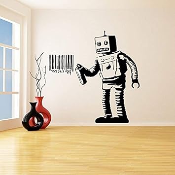 Amazon バンクシービニール壁デカールロボットグラフィティ 機械塗装バーコード ストリートグラフィティステッカー 楽しいロボット2個 Diy 工具 ガーデン Amazon バンクシービニール壁デカールロボットグラフィティ 機械塗装バーコード ストリートグラフィティステッカー 楽しいロボット2個 Diy 工具 ガーデン