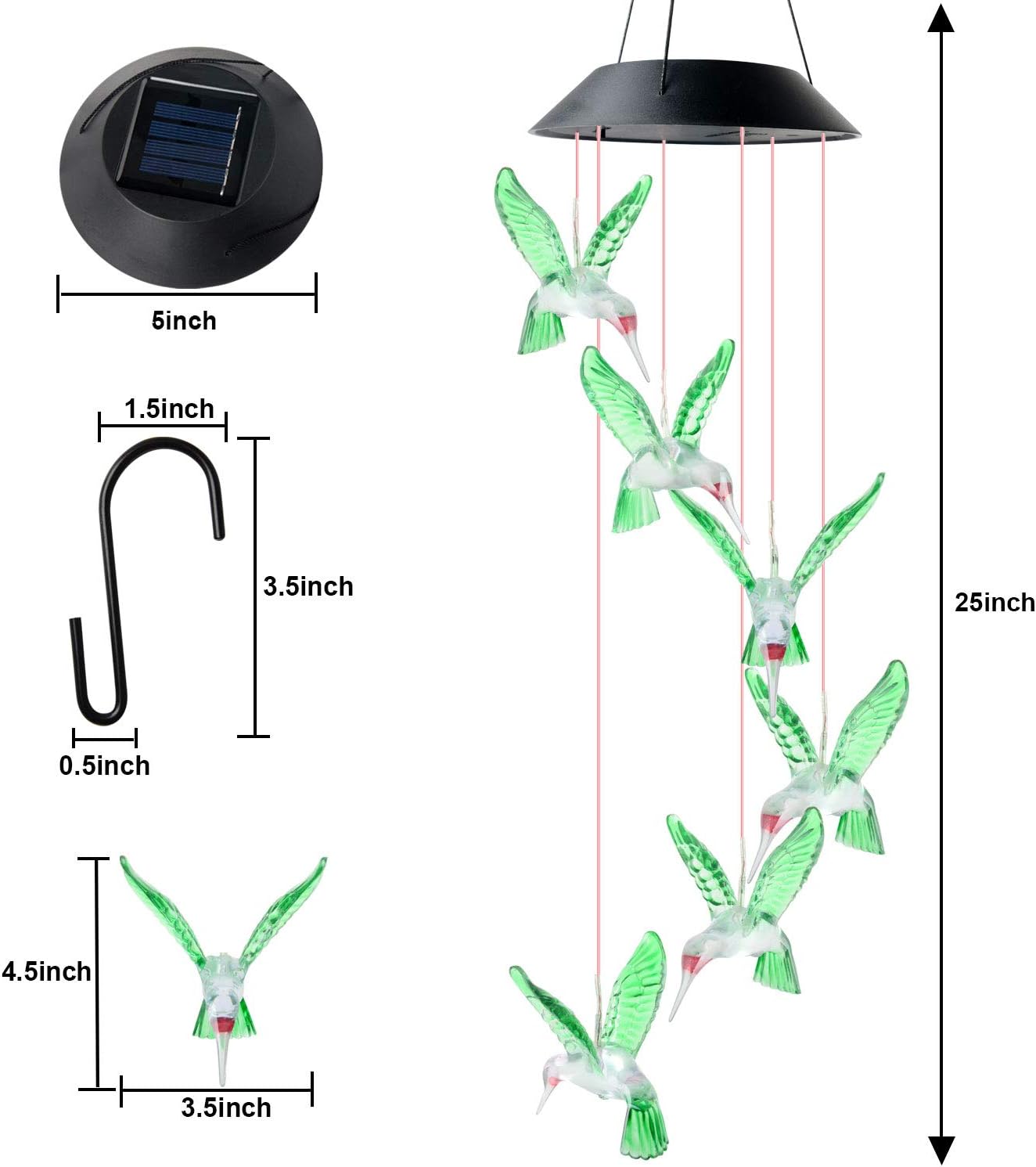 JOBOSI Hummingbird Wind Chimes Solar Wind Chimes Glow Wind Chimes Outdoor Indoor Decor Gifts for mom Hummingbird Gifts mom Gifts Thanksgiving Gift Grandma GiftsS Hook Wind Chimes Sympathy Wind Chimes : Garden & Outdoor