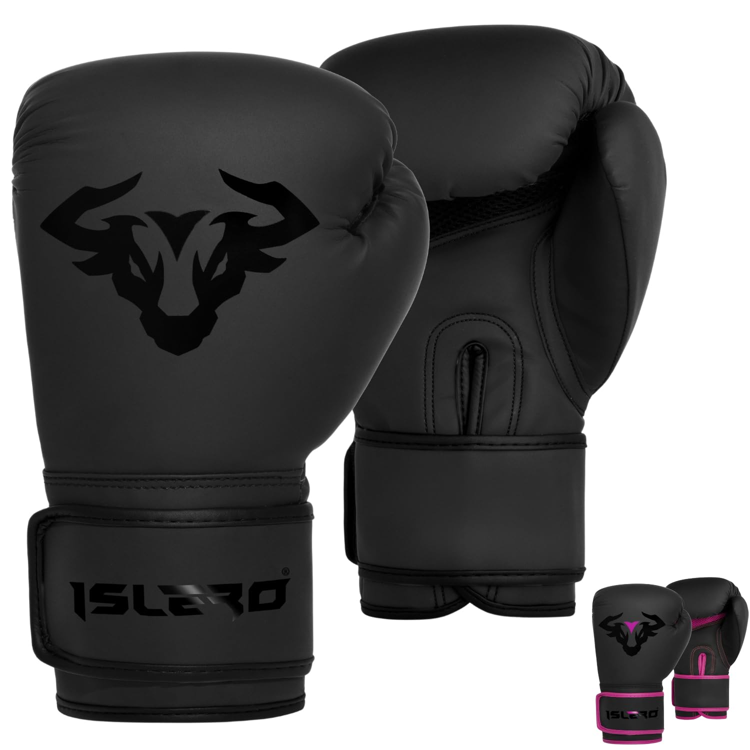 Islero Fitness Matte Black Kids Boxing Gloves Punch Bag Pink Girl Junior MMA Muay Thai Boy Martial Arts Kick Boxing Sparring Training Fighting (Black, 6 OZ)
