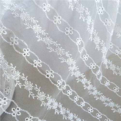 IRIZCO Flowers Embroidery Floral Lace Fabric Ivory Wedding Fabric, French Embroidered Lace, Bridal Lace Fabric, wedding Dress Lace, Apparel Curtain Fabric by the Yard