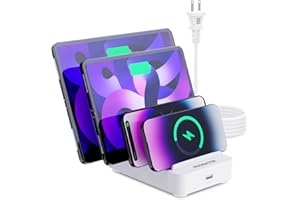 MASBATER 5-Fast Port Charging Station for Multiple Devices - PD 20W & QC 3.0 - Compatible with All USB Devices - Family Charging Organizer - UL & FCC Certification - White