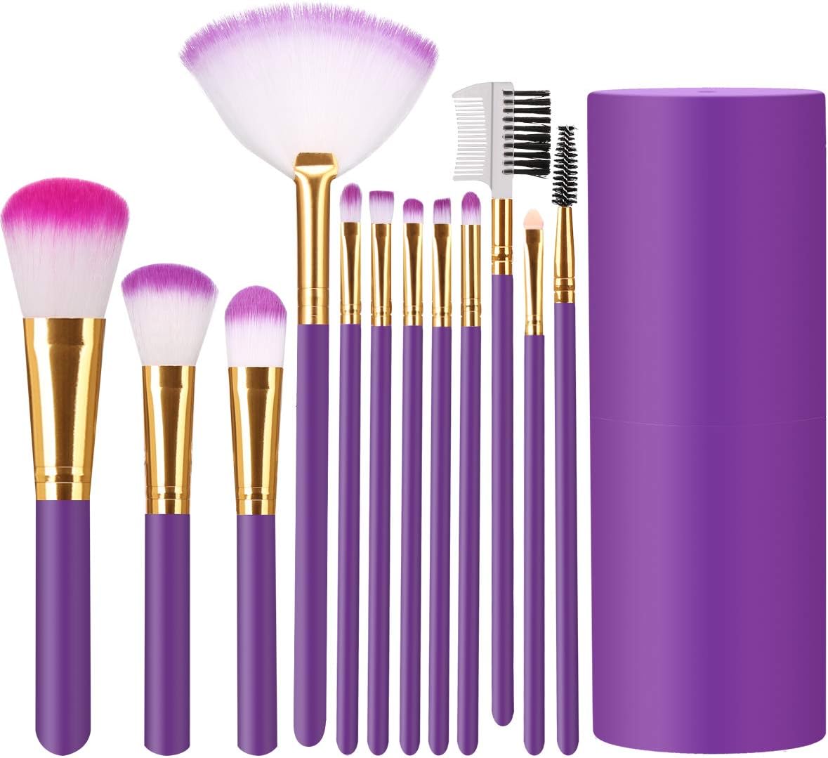 Elisel Makeup Brush Sets 12 Pcs Makeup Brushes Travel makeup brush set Eye shadow brush, foundation brush, blush brush and other cosmetic tools (Purple-Gold)