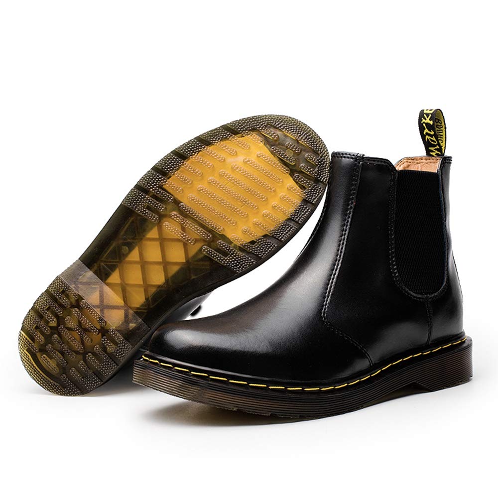 MARITONY Chelsea Boots for Women, Dress Fashion Winter Fur Lined Work Combat Waterproof Leather Ankle Chukka Booties for Men, Black 39