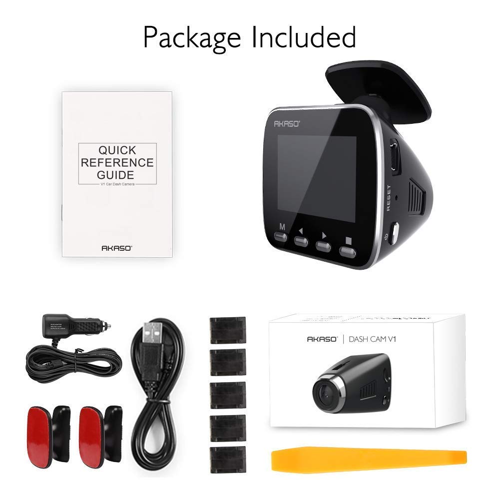 AKASO Dash Cam Dashboard Recording Camera V1 Car Recorder with Sony Sensor, 1296P FHD, GPS, G-Sensor, WIFI with Phone APP, Night Vision, Loop Record, Parking Monitor, 170°Wide Angle, with 16GB Card