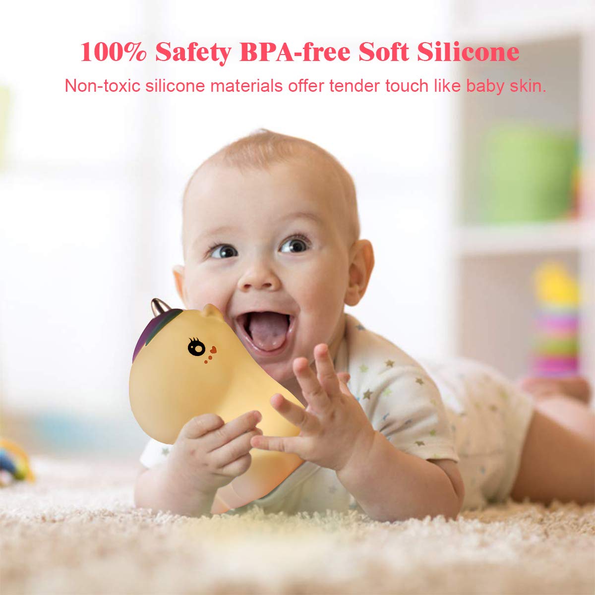 Unicorno Luce Notturna LED per Bambini, Sunvito Cute Lampada USB Ricaricabile in Silicone, Controllo Touch, Luce Calda Dimmerabile e 7-Colore Regolabile (Bianco)