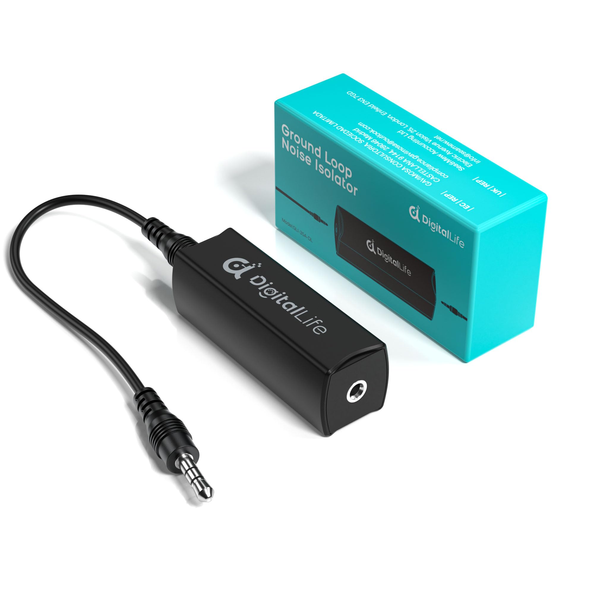 DigitalLife HumBlock Mini | 3.5mm TRS Ground Loop Isolator, Passive Noise Filter for Audio Devices, Headphones and Speakers, Metal Housing, Female to Female (GLI-35A, 1-Pack)