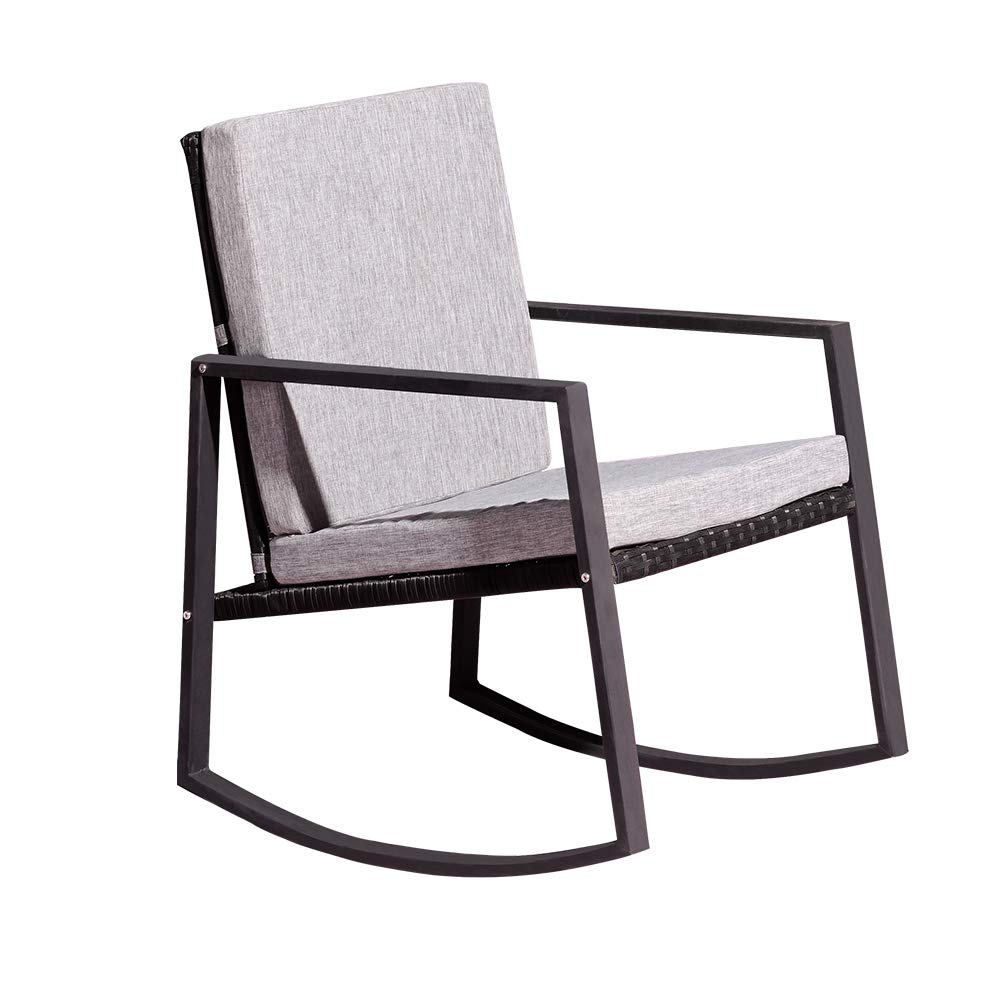 Rhomtree Outdoor Rattan Rocking Chair With Cushion Patio Glider Lounge Wicker Chair Bistro Garden Armchair Patio Seating Chairs