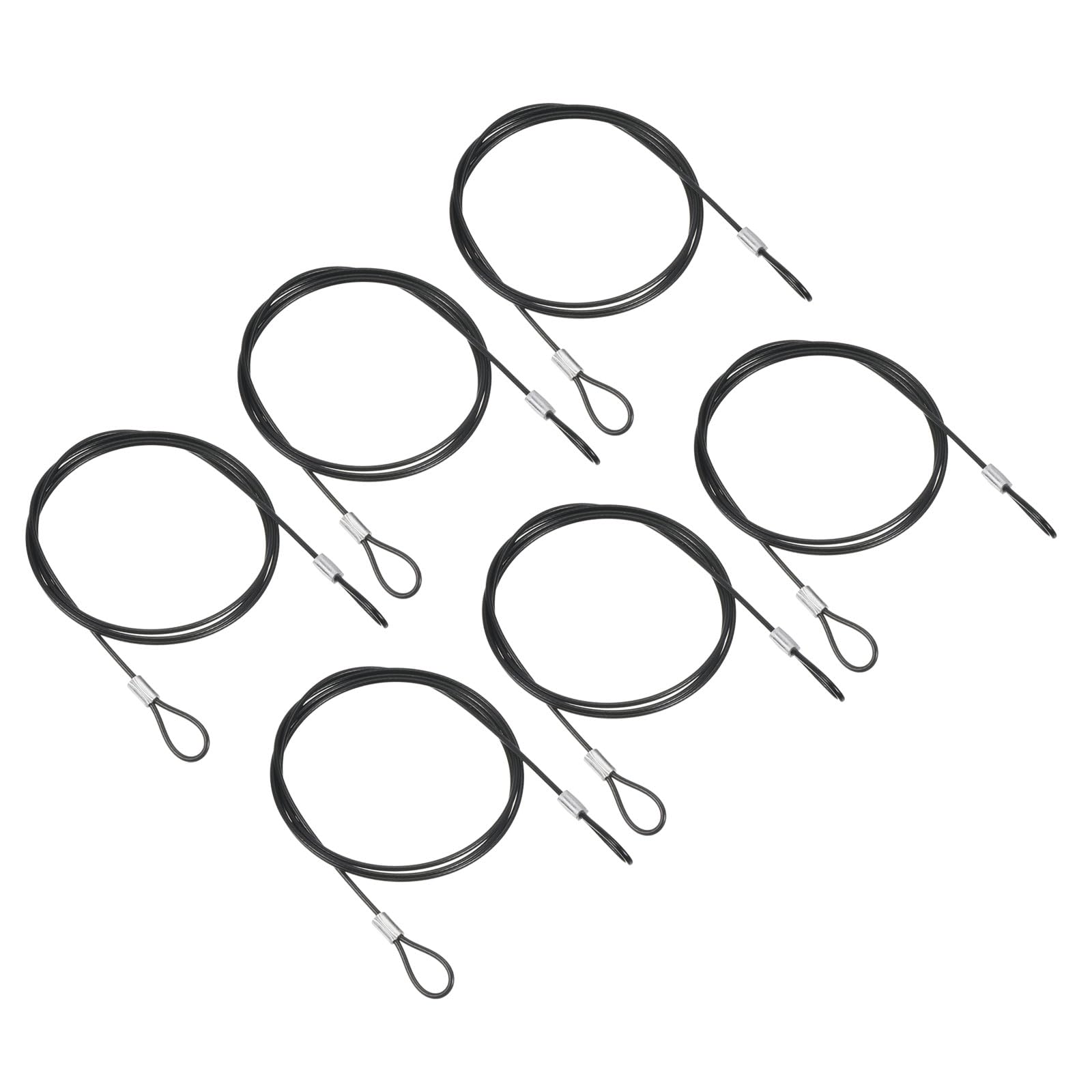 PATIKIL 3.3Ft Safety Cable Lock, 6 Pack Stainless Steel 2mm Dia Security Wire Rope with Double Loop for Stage Lighting Luggage Lock Black