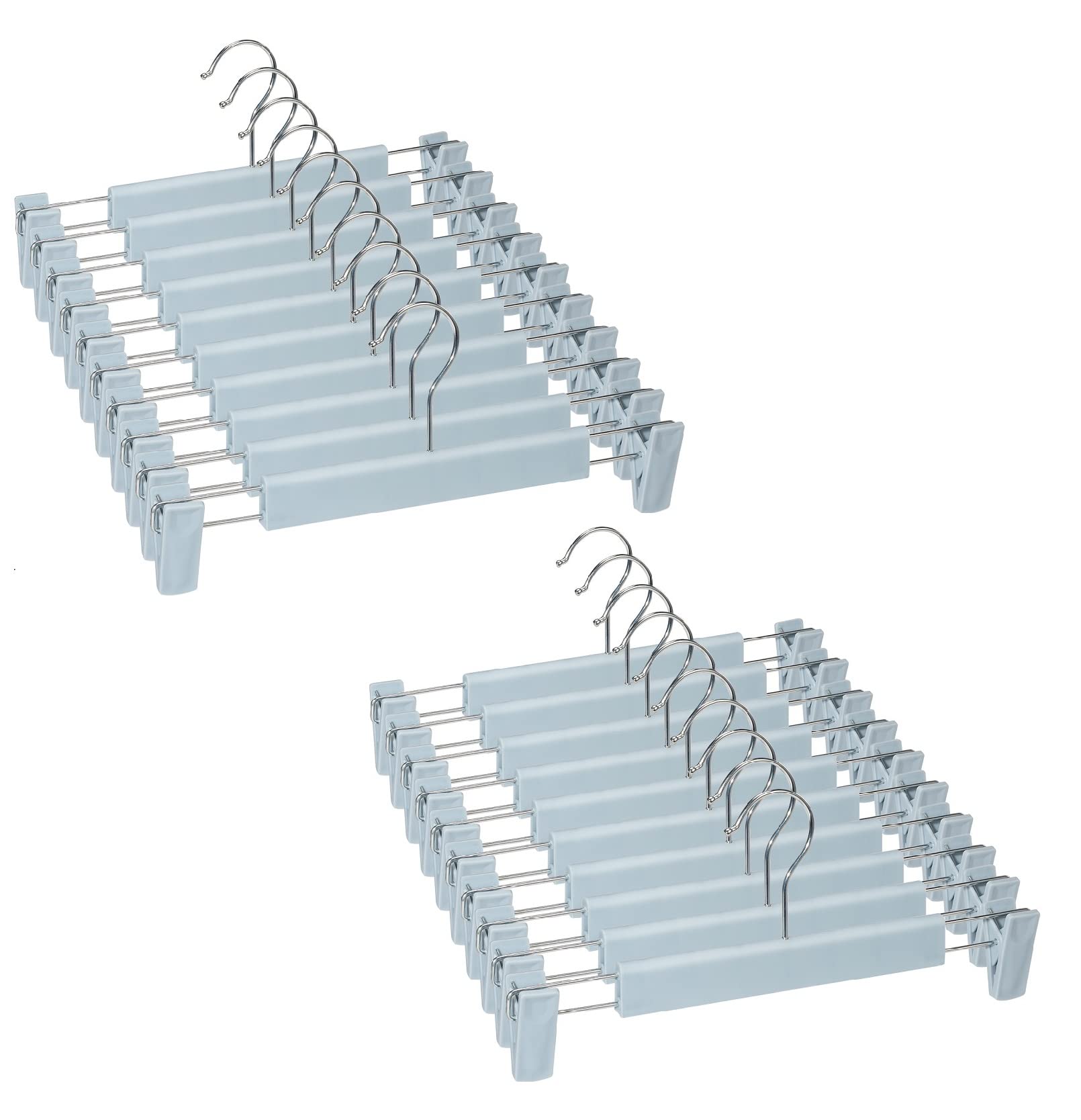 Lamitocs Pack of 20 Skirt Hangers with Strong Non-Slip Adjustable Clips Hooks, Space-Saving Trouser Hangers for Hanging Trousers, Socks, Skirts, Coats, Very Light Blue