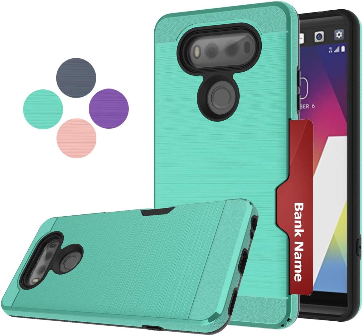 LDStars LG V20 Case, [Brushed Texture] Shockproof Protective Cover with Credit Card Slots Holder-Mint Green
