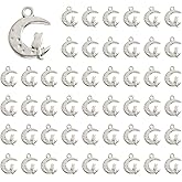 Ximimark 50 PCS Tibetan Silver Plated Moon Cat Charms Pendants for Bracelet Necklace Jewelry Making DIY 23x18mm