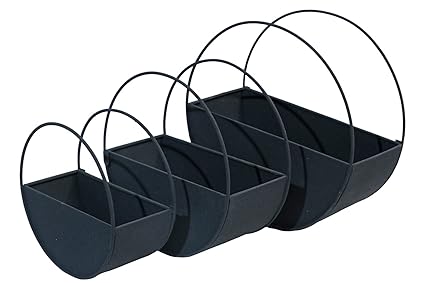 anantam homes Hanging Metal Plants Holder Indoor and Outdoor Flower Plant Display Stand for Multiple Plants Garden Balcony (Textured Black, Set of 3)