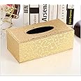 Leather Tissue Box Holder - Waterproof Rectangular Tissue Box Cover Vintage Napkin Paper Holder for Home,Office&Car Decor (Gold)