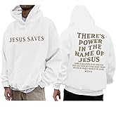 Lubpow Christian Jesus Saves Hoodies for Men Inspirational Religious Faith Sweatshirts Vintage Bible Verse Graphic Pullovers