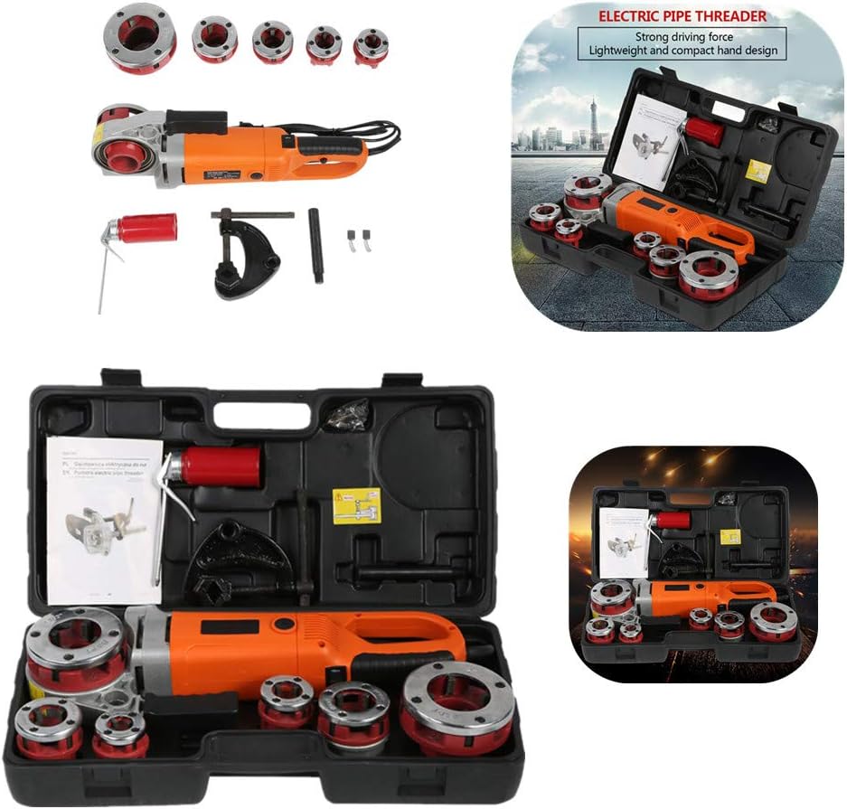 Portable Handheld Electric Pipe Threader Threading Machine with 6 Dies, Electric Pipe Threader(#1)