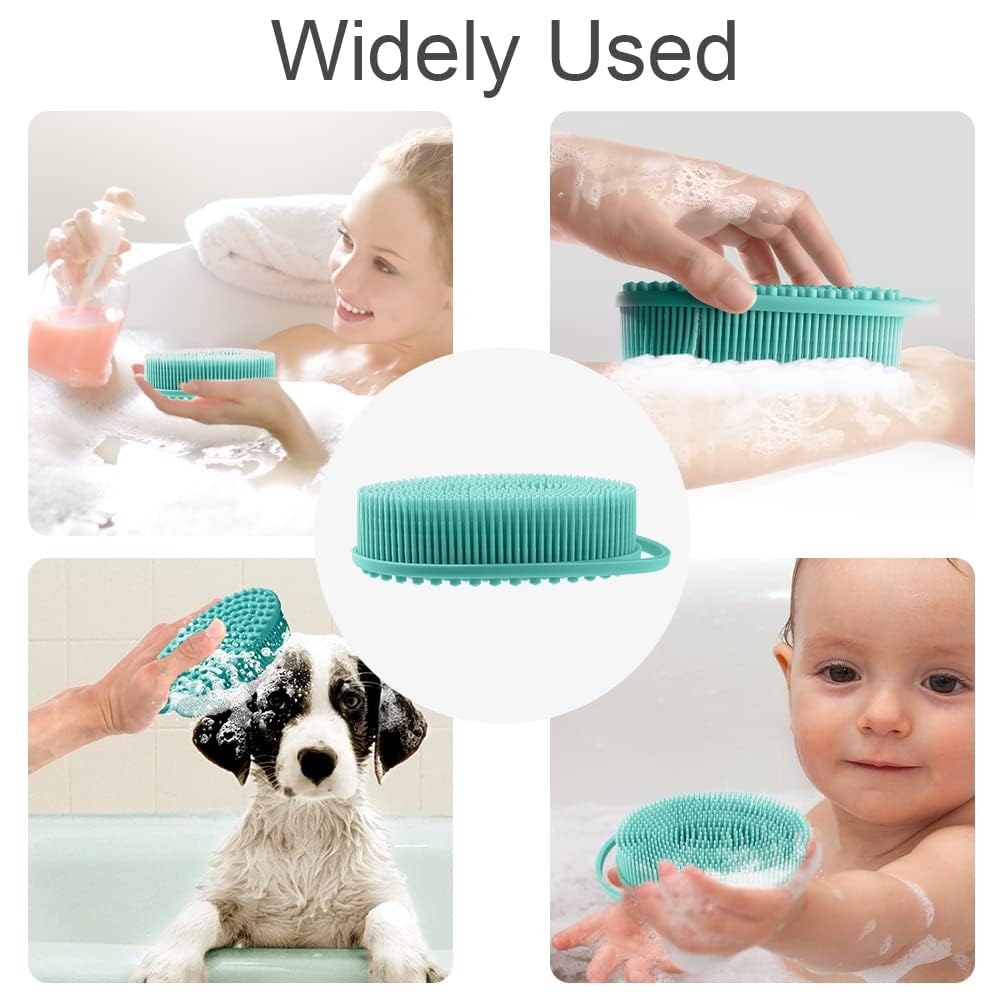 Soft Silicone Body Scrubber 2 PCS Silicone Body Shower, Silicone Loofah 2 in 1 Bath and Shampoo Brush, Body Scrubber Shower Cleaning Exfoliating Use for Sensitive Skin, Lather Well(Black and Green)