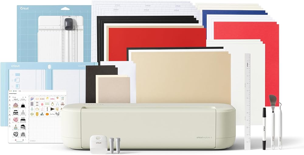Cricut Explore® 5 Essential Bundle + Digital Content, Taupe - Precise Cutting Machine - Works with 100+ Materials - Sleek, Si