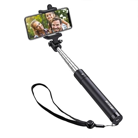 Bluetooth Selfie Stick, BlitzWolf Mini Erweiterbar Selfie Stange Stab mit integrierter Bluetooth Fernauslöser Bis zu 80cm für