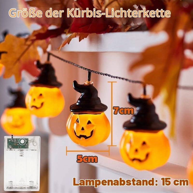 Halloween Lichterkette, 3 Meter 20 LED Halloween Deko Indoor, Hut Kürbis Lichterkette Deko für Innen und Außen, Party, Garten, Festen(Warmweiß)