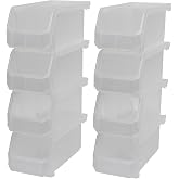 ReadySpace Medium Stackable Plastic Storage Bins, 8-Pack, Clear | Open-Front Stackable Bins For Garage, Pantry, Closet &amp; Office, 11"L X 5,5"W X 5"H, Nests When Empty, Durable Plastic,