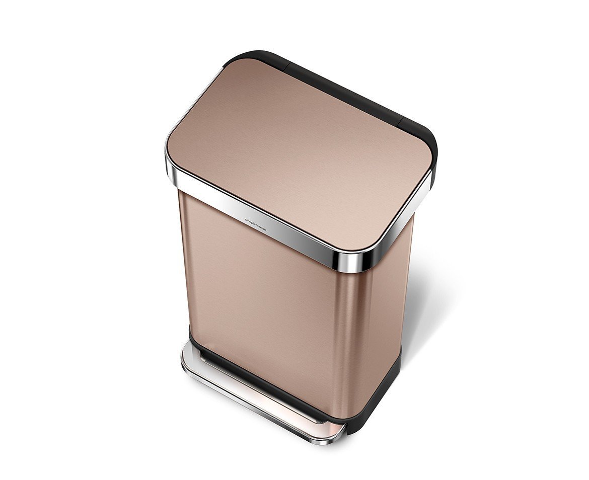 simplehuman 45 Liter / 12 Gallon Stainless Steel Rectangular Kitchen Step Trash Can with Liner Pocket, Rose Gold Stainless Steel