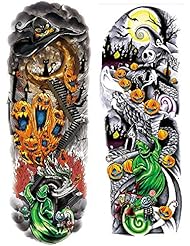 12 Sheets Nightmare Before Christmas Full Arm Temporary Tattoo Stickers, Tumbler Tattoo, Black Body Tattoo Stickers For Kids, Adults,Halloween, Party, Masquerade