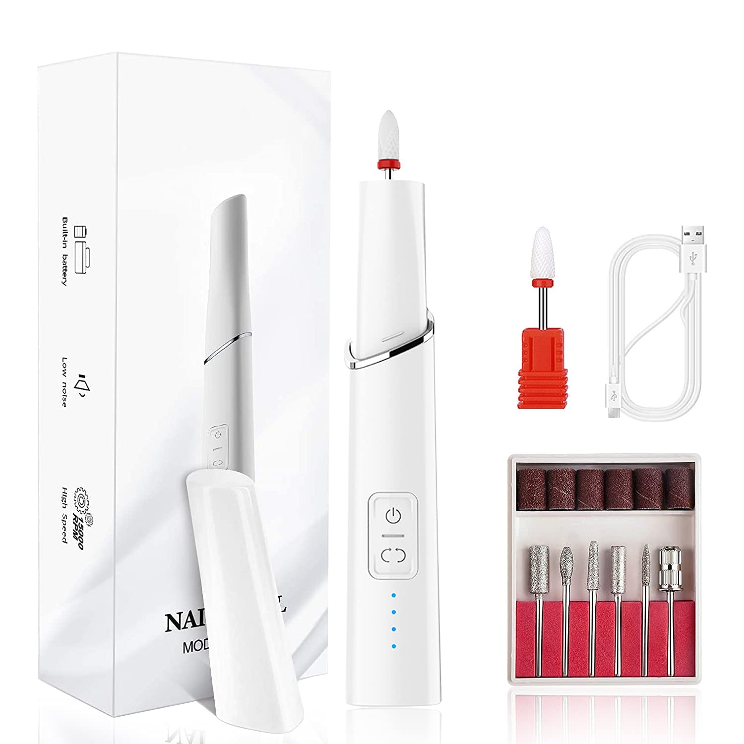 Electric Nail Drill,obqo Rechargeable Professional Nail File Kit for Acrylic, Gel Nails, Manicure Pedicure Polishing Shape Tools Design for Home Salon Use