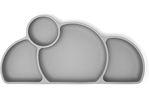 PrimaStella Silicone baby & toddler plate, baby led weaning supplies - Easy-reach design for self-feeding (Stone Grey)